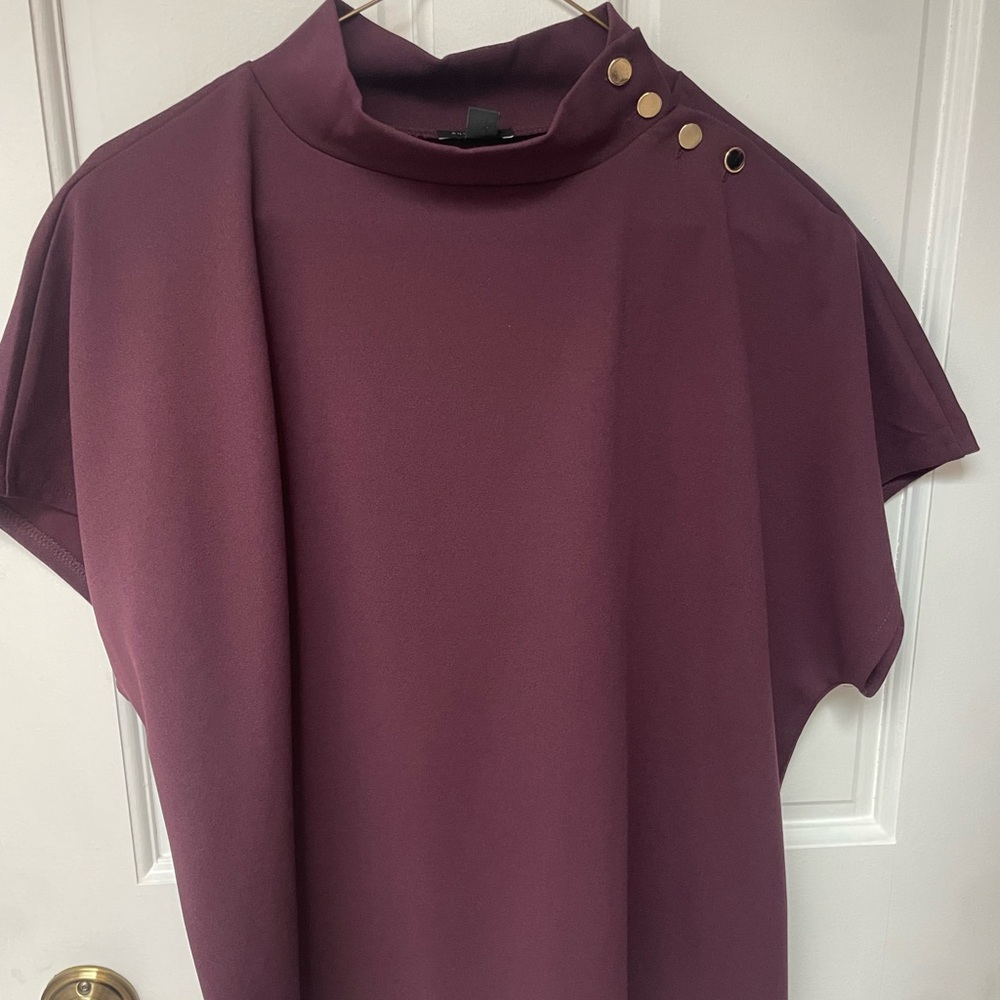 Ann Taylor Rich Purple Button-Accent Blouse